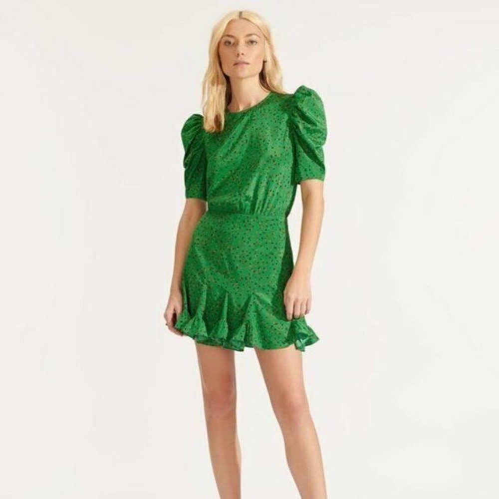 Veronica Beard Lila Dress Green Silk Floral Dress Size 10